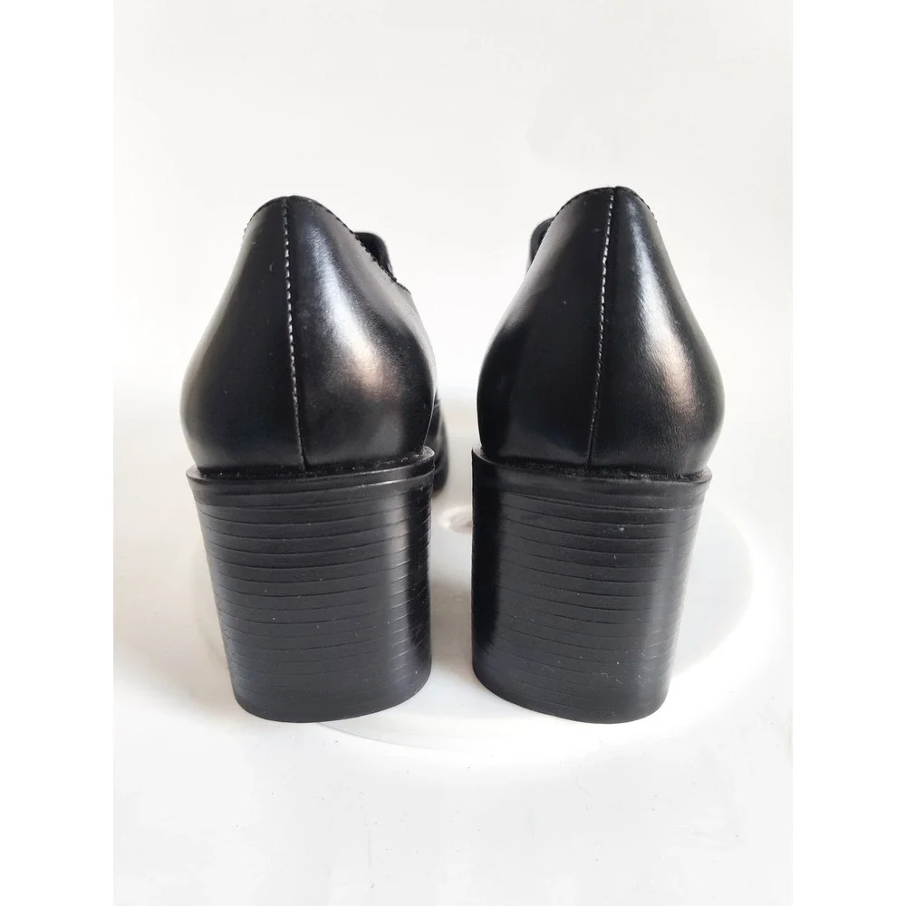 Bass Loafers 8 Square Toe 90s Block Heel Black Leather Vintage Shooties Retro